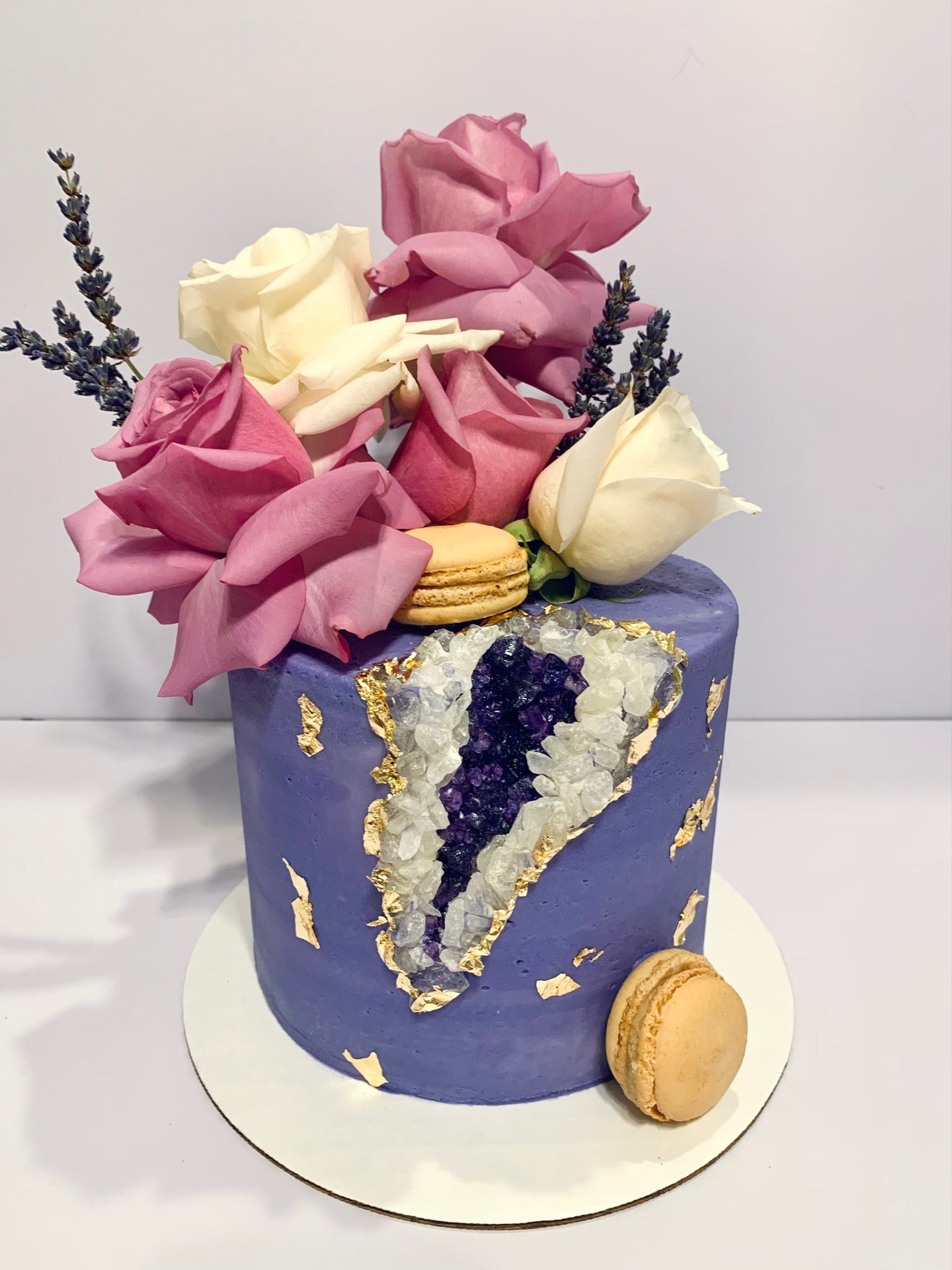 Purple Geode Floral Cake
